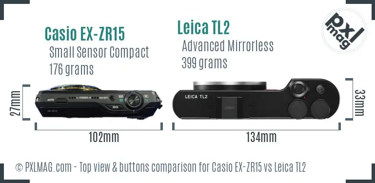 Casio EX-ZR15 vs Leica TL2 top view buttons comparison