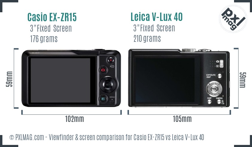Casio EX-ZR15 vs Leica V-Lux 40 Screen and Viewfinder comparison