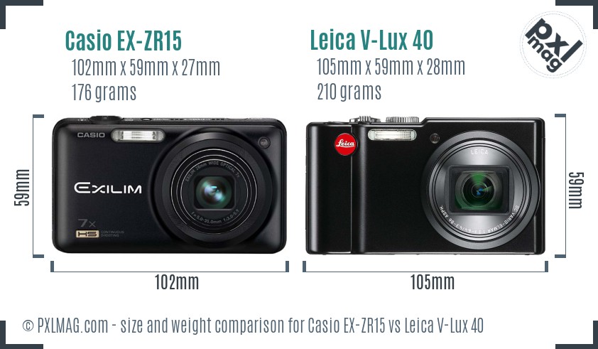 Casio EX-ZR15 vs Leica V-Lux 40 size comparison