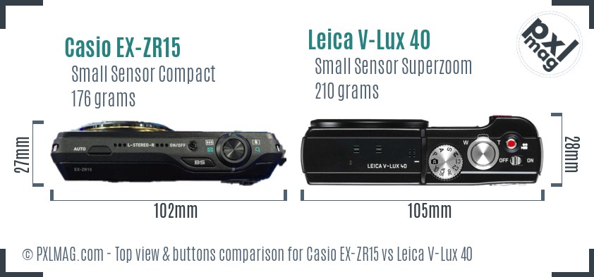 Casio EX-ZR15 vs Leica V-Lux 40 top view buttons comparison