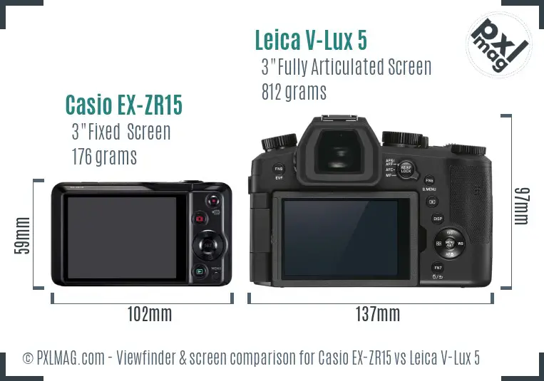 Casio EX-ZR15 vs Leica V-Lux 5 Screen and Viewfinder comparison