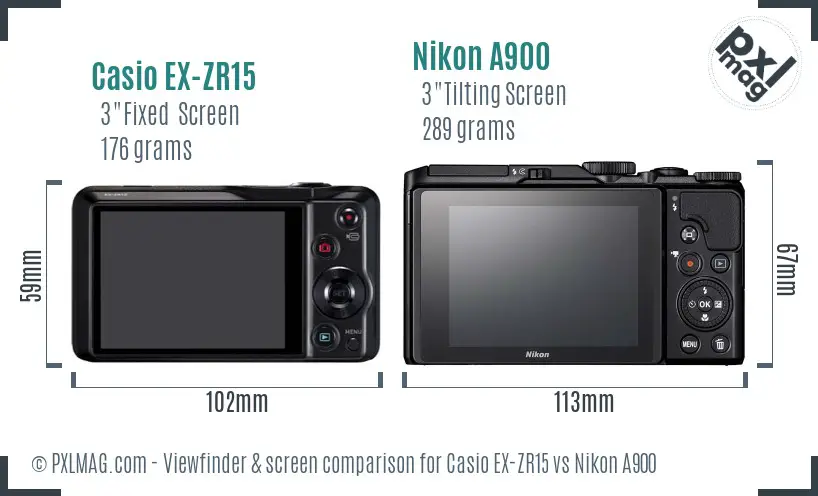 Casio EX-ZR15 vs Nikon A900 Screen and Viewfinder comparison