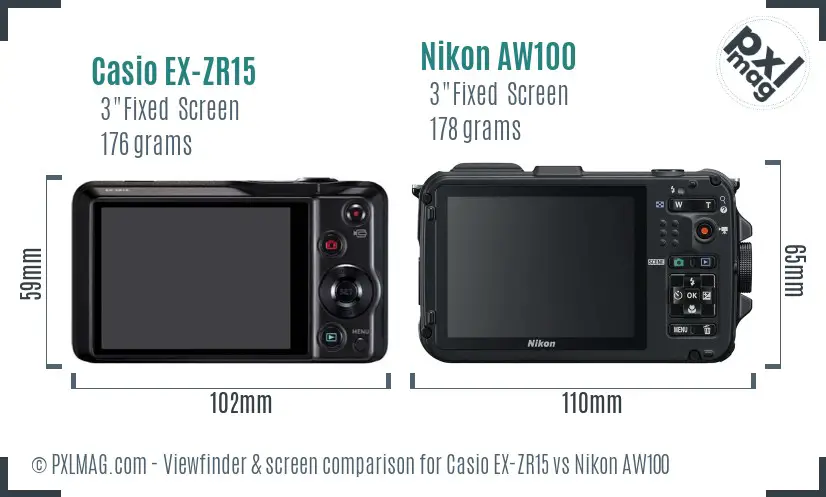 Casio EX-ZR15 vs Nikon AW100 Screen and Viewfinder comparison