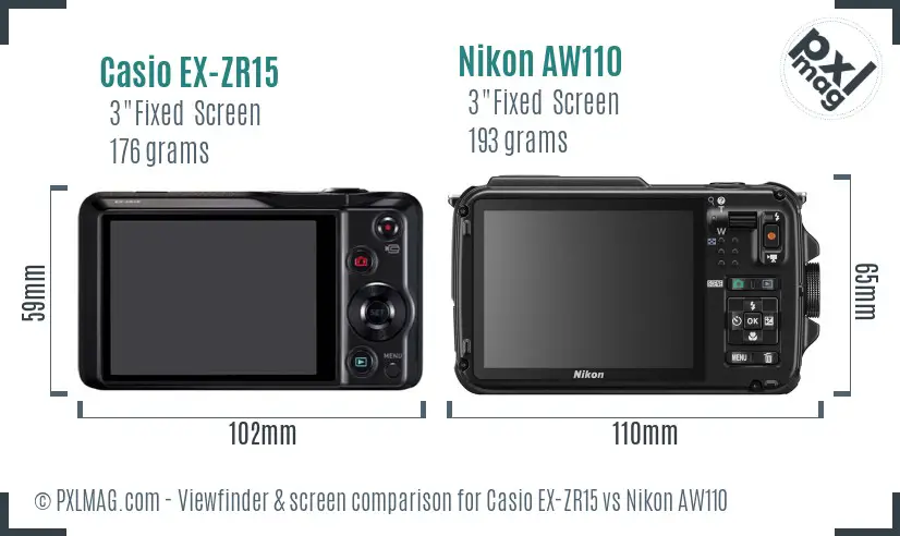 Casio EX-ZR15 vs Nikon AW110 Screen and Viewfinder comparison