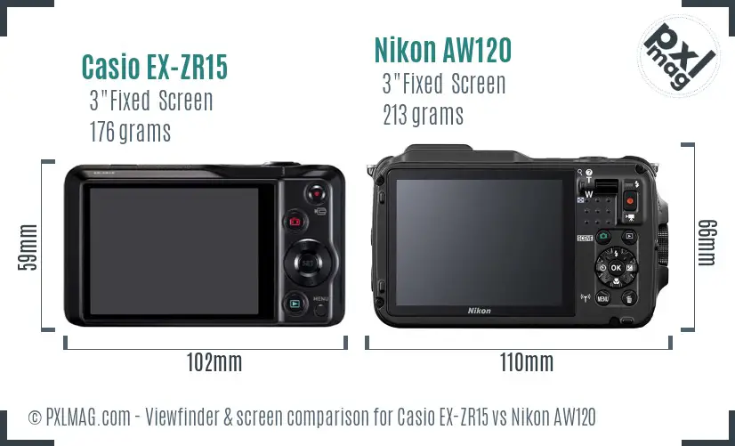 Casio EX-ZR15 vs Nikon AW120 Screen and Viewfinder comparison
