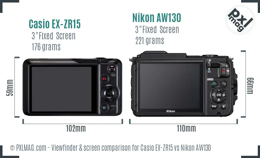 Casio EX-ZR15 vs Nikon AW130 Screen and Viewfinder comparison