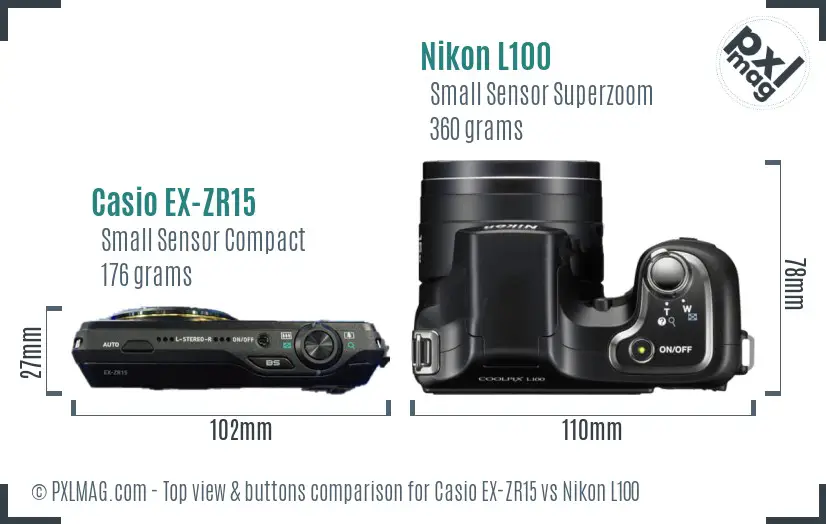 Casio EX-ZR15 vs Nikon L100 top view buttons comparison