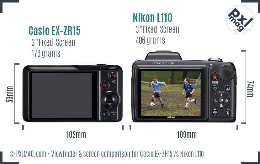 Casio EX-ZR15 vs Nikon L110 Screen and Viewfinder comparison