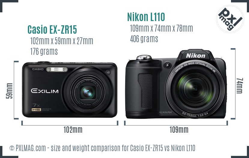 Casio EX-ZR15 vs Nikon L110 size comparison
