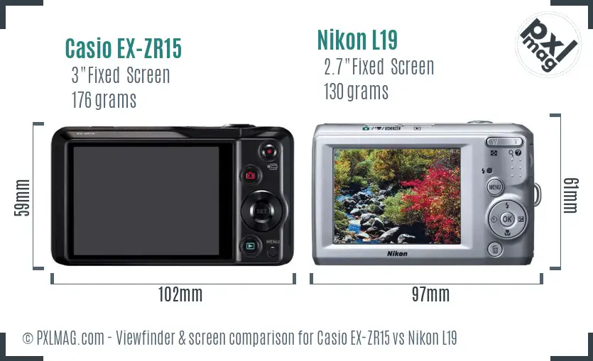 Casio EX-ZR15 vs Nikon L19 Screen and Viewfinder comparison