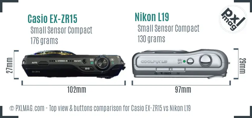 Casio EX-ZR15 vs Nikon L19 top view buttons comparison