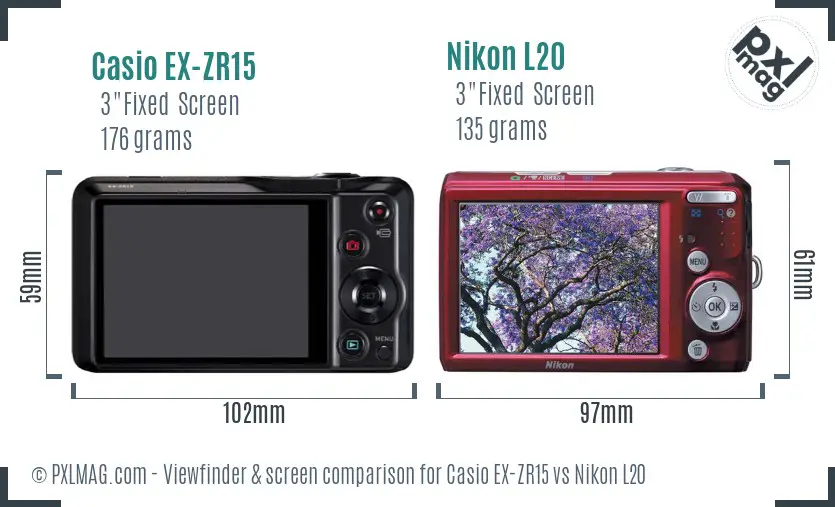 Casio EX-ZR15 vs Nikon L20 Screen and Viewfinder comparison