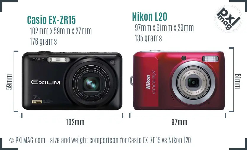 Casio EX-ZR15 vs Nikon L20 size comparison