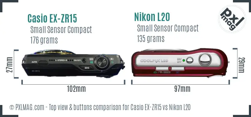 Casio EX-ZR15 vs Nikon L20 top view buttons comparison