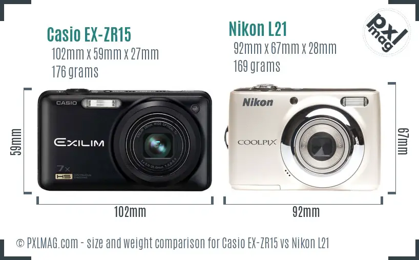 Casio EX-ZR15 vs Nikon L21 size comparison
