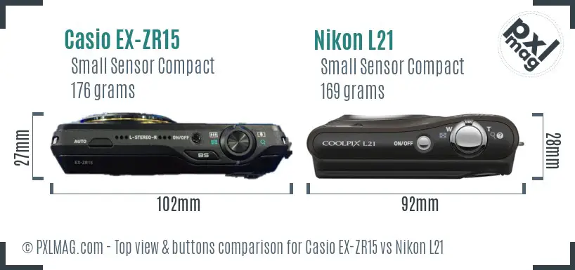 Casio EX-ZR15 vs Nikon L21 top view buttons comparison