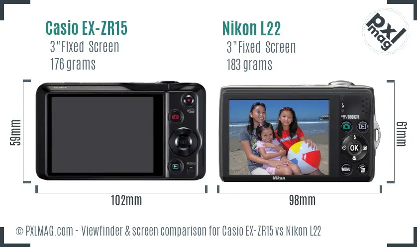 Casio EX-ZR15 vs Nikon L22 Screen and Viewfinder comparison Casio EX-ZR15 vs Nikon L22 Screen and Viewfinder comparison