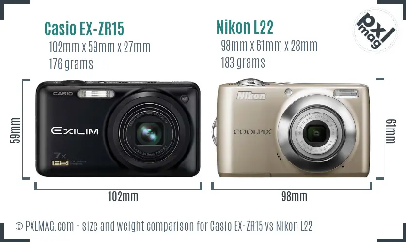 Casio EX-ZR15 vs Nikon L22 size comparison Casio EX-ZR15 vs Nikon L22 size comparison