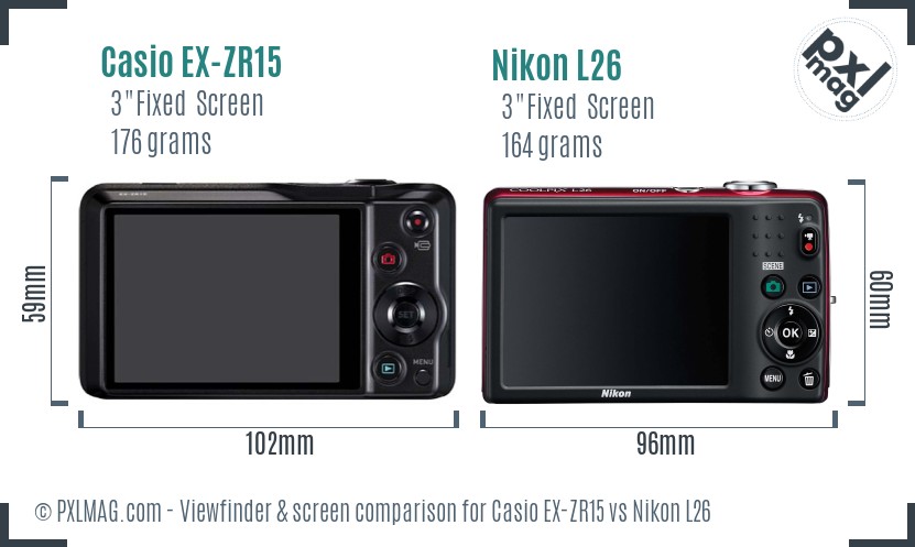 Casio EX-ZR15 vs Nikon L26 Screen and Viewfinder comparison