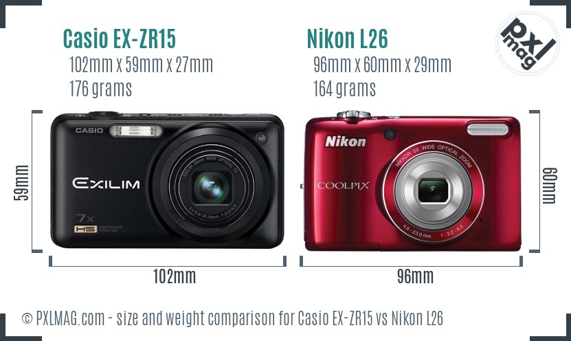 Casio EX-ZR15 vs Nikon L26 size comparison