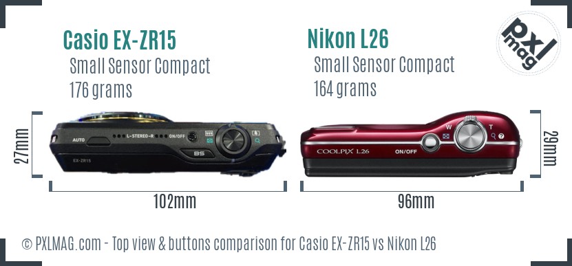 Casio EX-ZR15 vs Nikon L26 top view buttons comparison