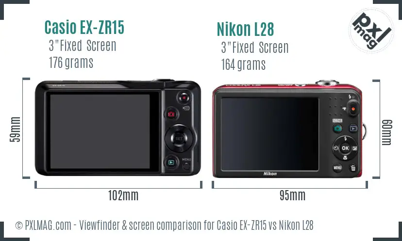 Casio EX-ZR15 vs Nikon L28 Screen and Viewfinder comparison