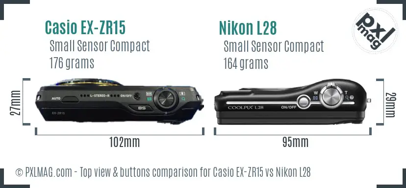 Casio EX-ZR15 vs Nikon L28 top view buttons comparison