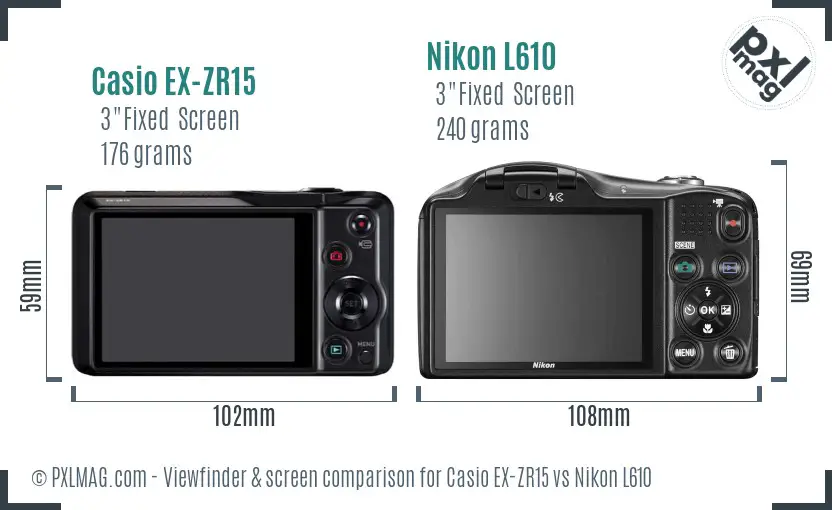 Casio EX-ZR15 vs Nikon L610 Screen and Viewfinder comparison