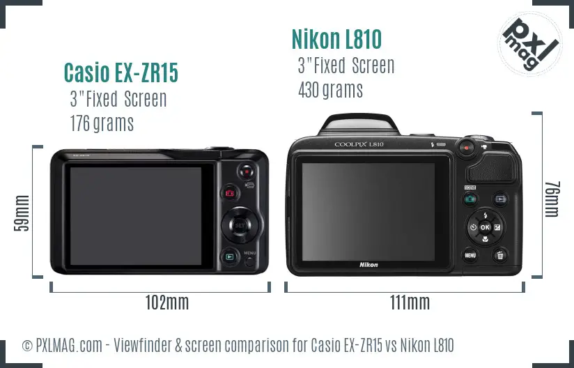 Casio EX-ZR15 vs Nikon L810 Screen and Viewfinder comparison