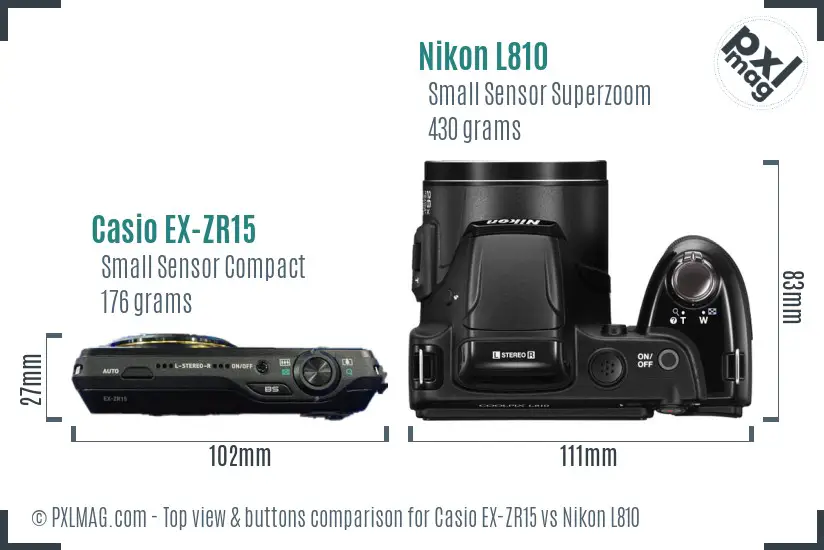 Casio EX-ZR15 vs Nikon L810 top view buttons comparison