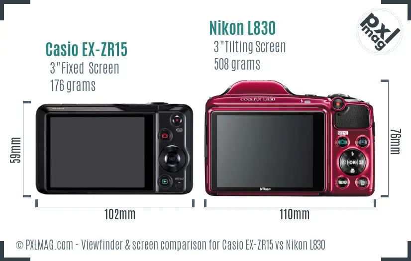 Casio EX-ZR15 vs Nikon L830 Screen and Viewfinder comparison