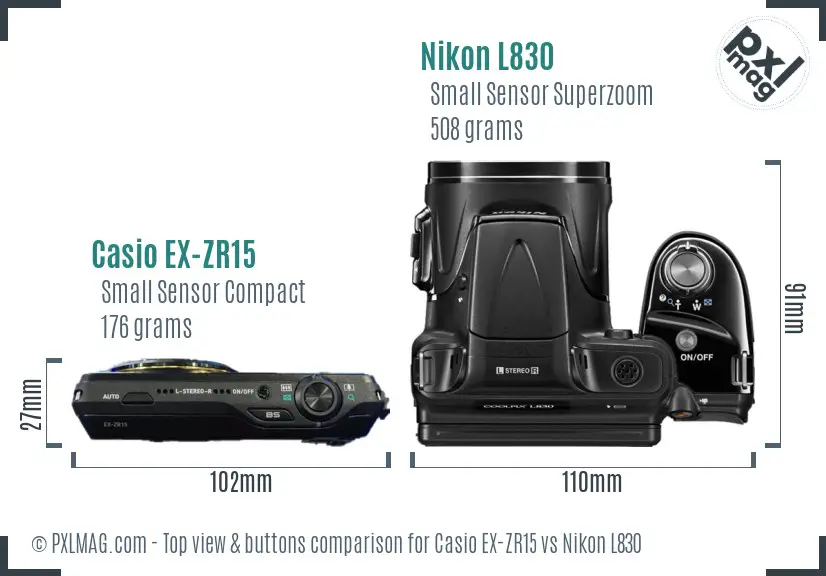 Casio EX-ZR15 vs Nikon L830 top view buttons comparison