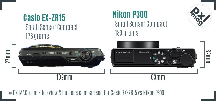 Casio EX-ZR15 vs Nikon P300 top view buttons comparison