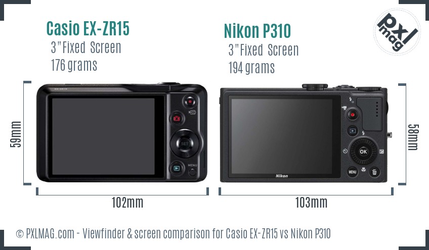 Casio EX-ZR15 vs Nikon P310 Screen and Viewfinder comparison