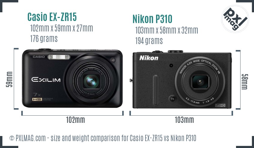 Casio EX-ZR15 vs Nikon P310 size comparison Casio EX-ZR15 vs Nikon P310 size comparison