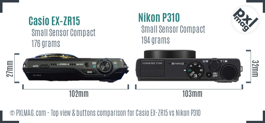 Casio EX-ZR15 vs Nikon P310 top view buttons comparison