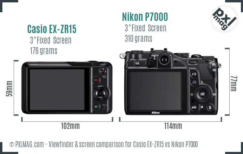 Casio EX-ZR15 vs Nikon P7000 Screen and Viewfinder comparison