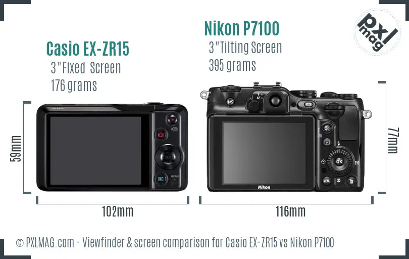Casio EX-ZR15 vs Nikon P7100 Screen and Viewfinder comparison
