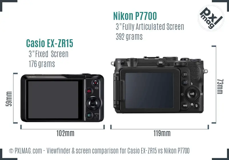 Casio EX-ZR15 vs Nikon P7700 Screen and Viewfinder comparison