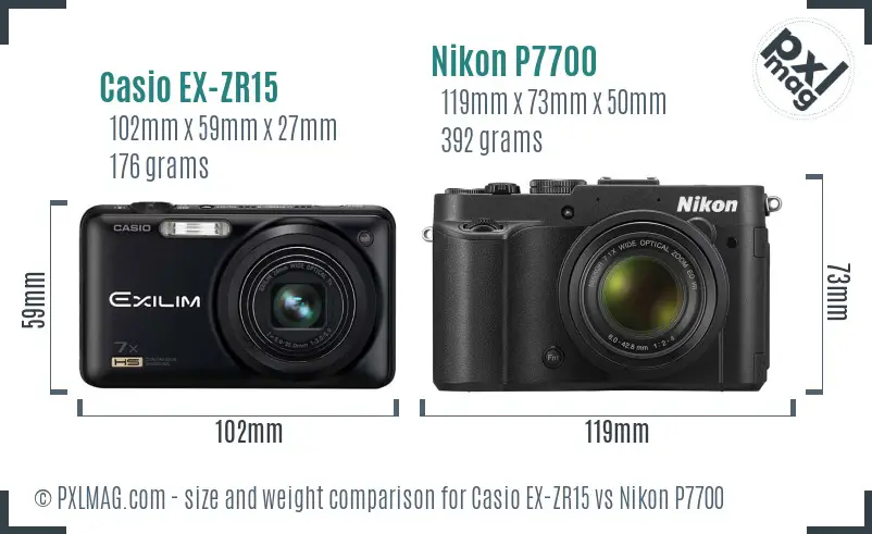 Casio EX-ZR15 vs Nikon P7700 size comparison