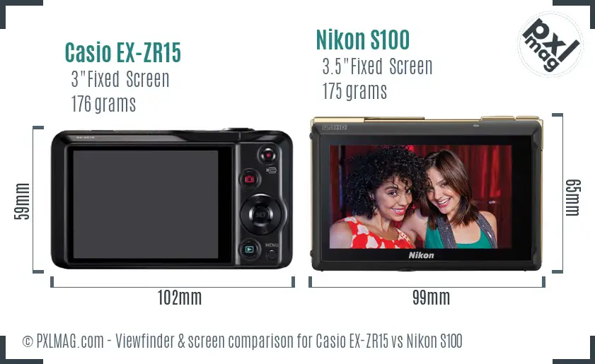 Casio EX-ZR15 vs Nikon S100 Screen and Viewfinder comparison