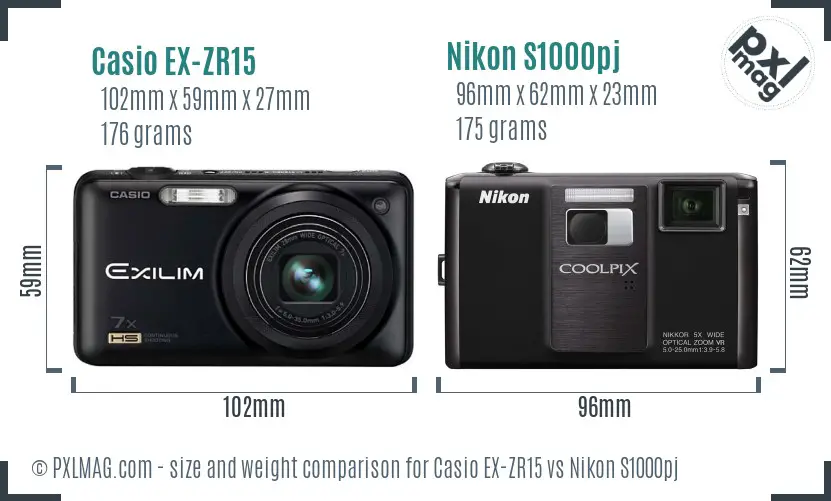 Casio EX-ZR15 vs Nikon S1000pj size comparison