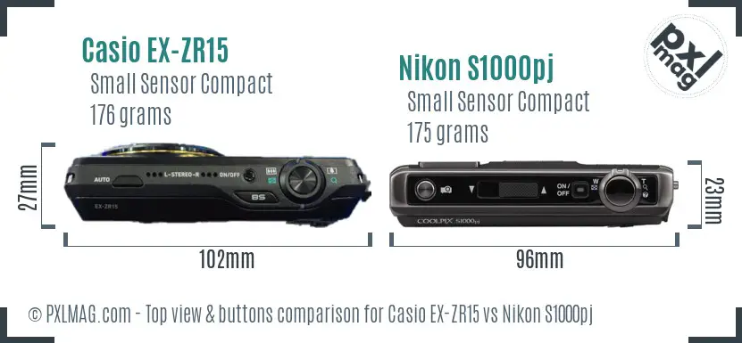 Casio EX-ZR15 vs Nikon S1000pj top view buttons comparison