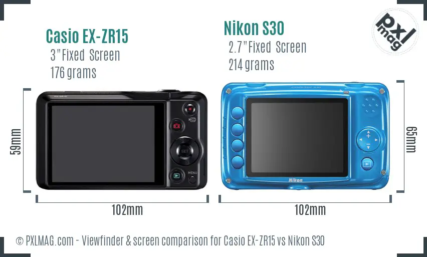 Casio EX-ZR15 vs Nikon S30 Screen and Viewfinder comparison