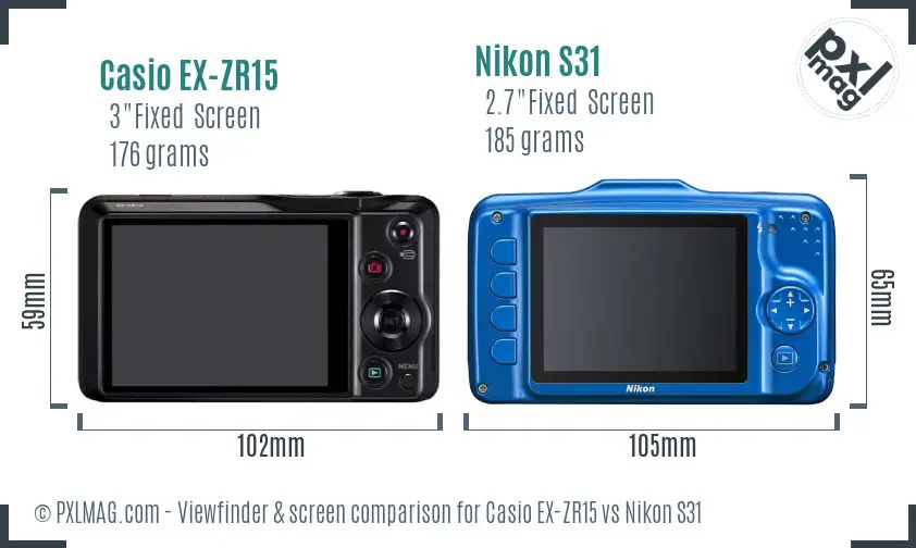 Casio EX-ZR15 vs Nikon S31 Screen and Viewfinder comparison