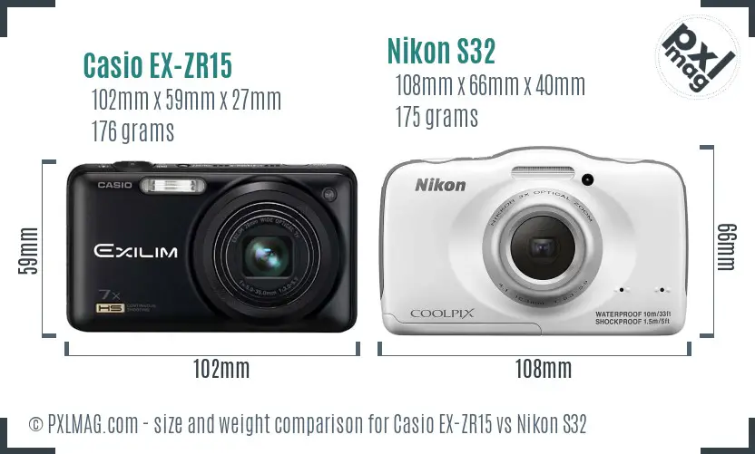 Casio EX-ZR15 vs Nikon S32 size comparison Casio EX-ZR15 vs Nikon S32 size comparison