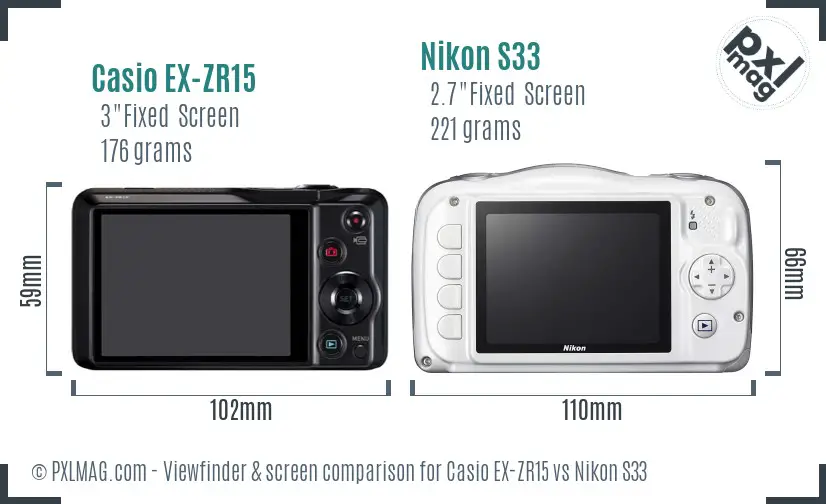 Casio EX-ZR15 vs Nikon S33 Screen and Viewfinder comparison