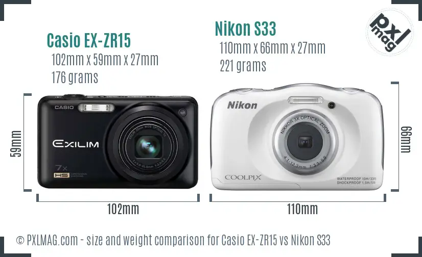 Casio EX-ZR15 vs Nikon S33 size comparison