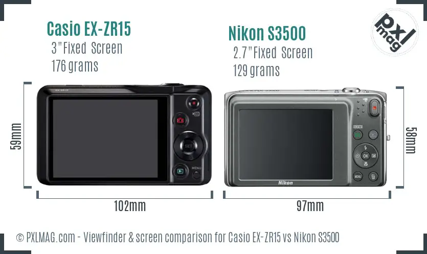 Casio EX-ZR15 vs Nikon S3500 Screen and Viewfinder comparison