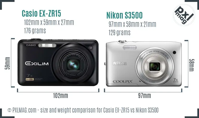 Casio EX-ZR15 vs Nikon S3500 size comparison